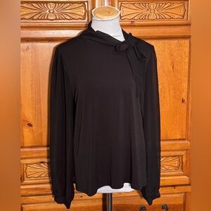 Cable & Gauge Classic Black Blouse with Bow Detail and Sheer Sleeves